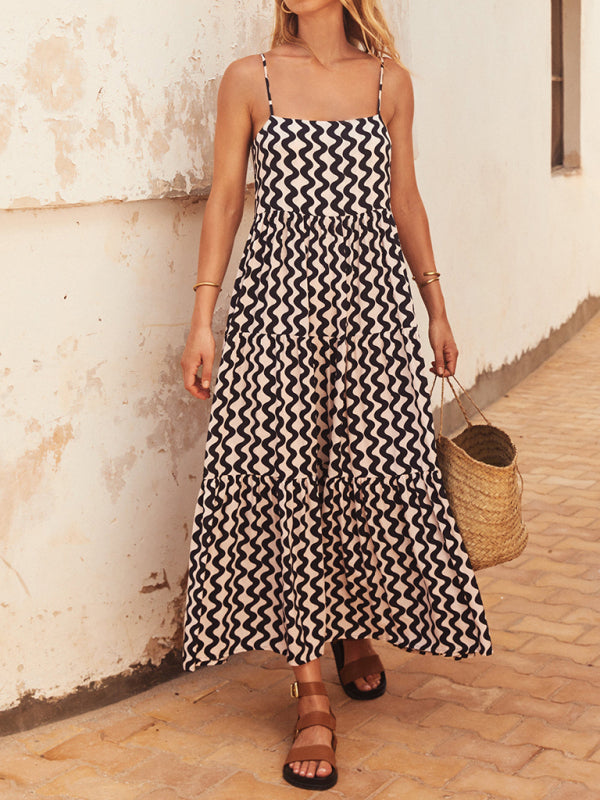 Printed Swing Dress with Spaghetti Straps – Lightweight Vacation Style