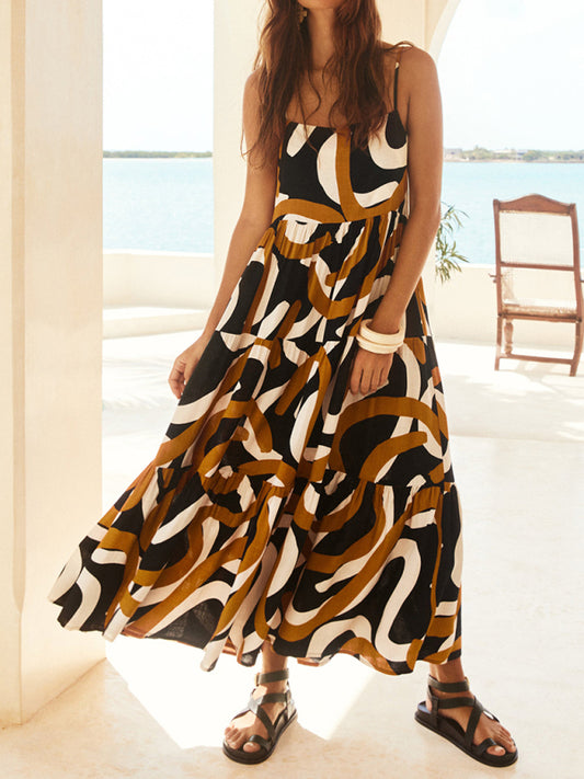 Printed Swing Dress with Spaghetti Straps – Lightweight Vacation Style