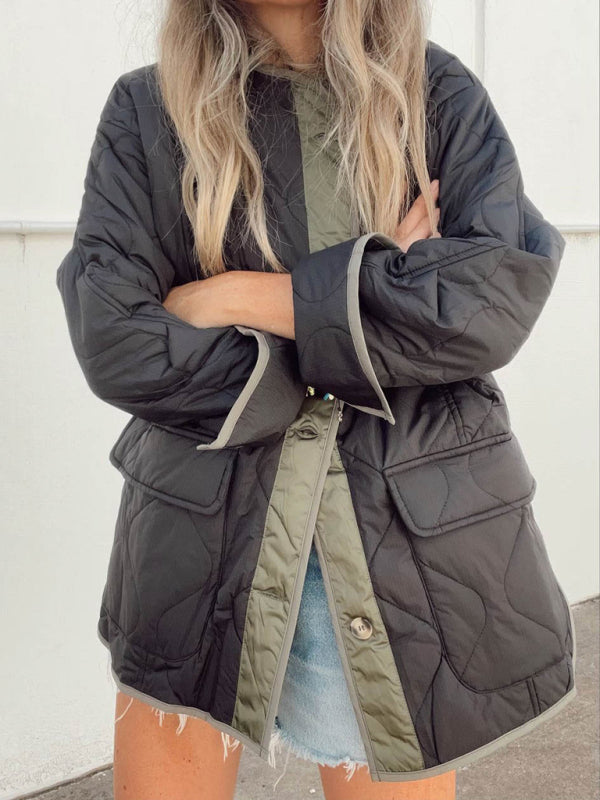 جاكيت قطني مبطن بلونين مع جيوب رقعة