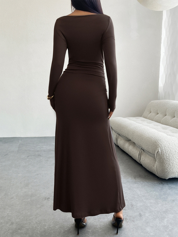 One-Shoulder Solid Color Midi Knit Dress – Sleek Fit for Autumn Elegance