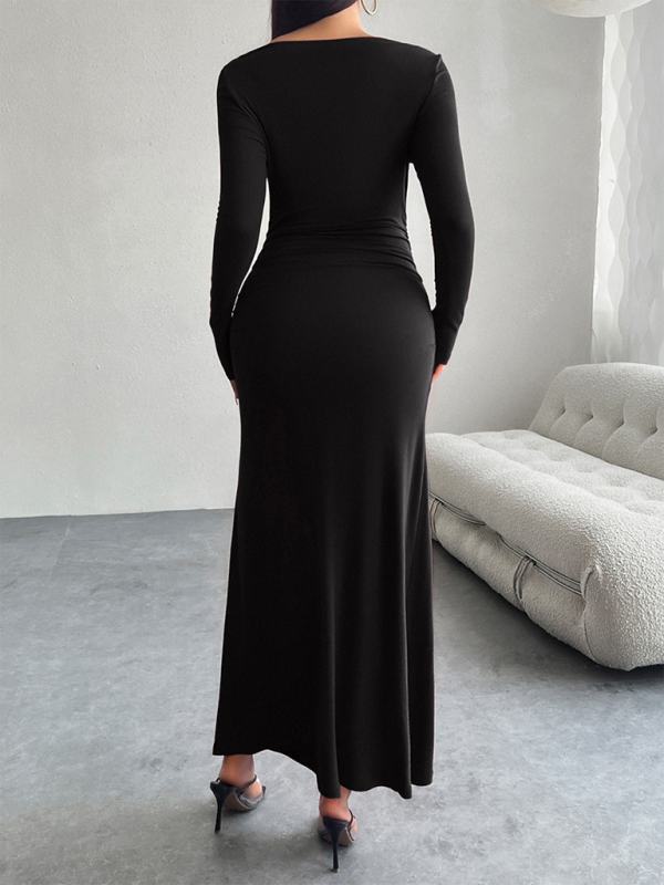 One-Shoulder Solid Color Midi Knit Dress – Sleek Fit for Autumn Elegance