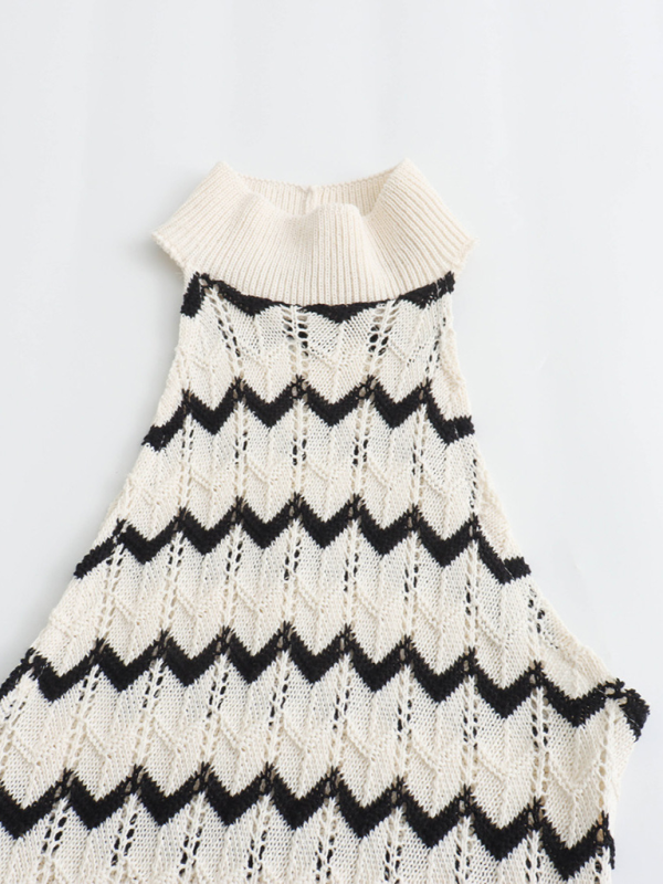 Striped Knit Turtleneck Dress – Fitted Daily Midi in White