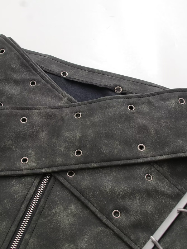 PU Leather Zipper Mini Skirt with Belt Detail