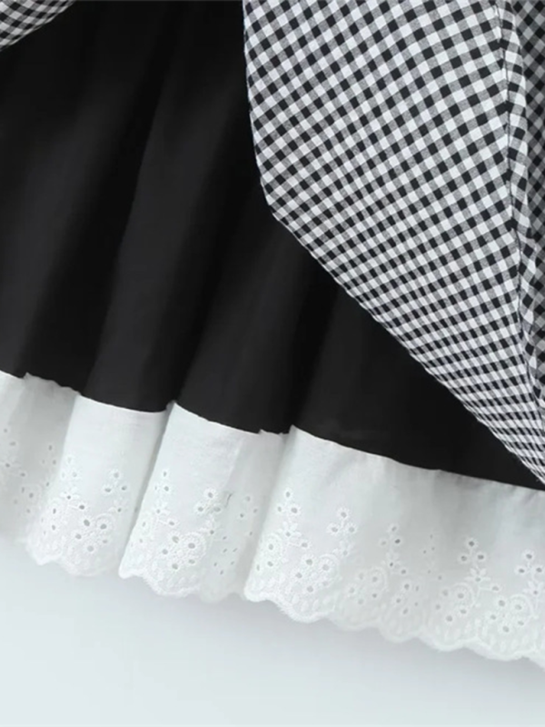 Plaid Lace Trim Sling Dress – Romantic Woven Mini for Spring/Summer