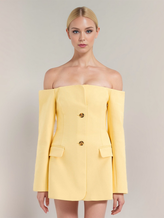 Goose Yellow One-shoulder Blazer Dress - Tailored Fit & Mid-length Style