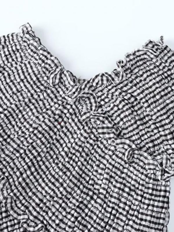 Women's Plaid V-Neck Slim Fit Long Sleeve Top