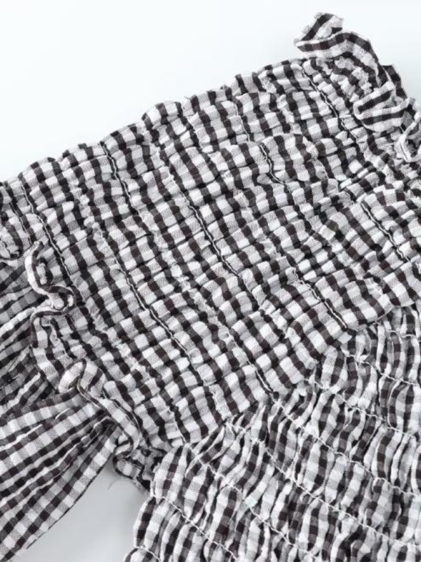 Women's Plaid V-Neck Slim Fit Long Sleeve Top
