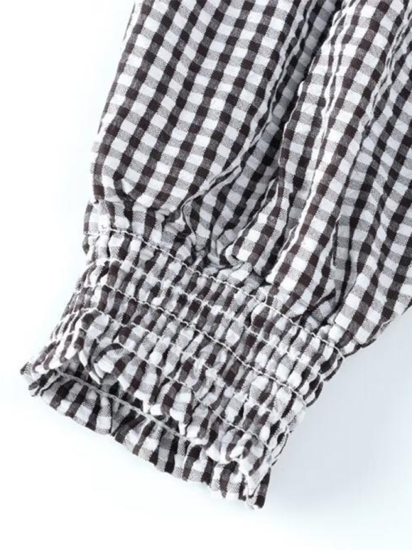 Women's Plaid V-Neck Slim Fit Long Sleeve Top
