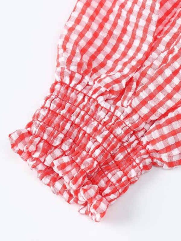 Women's Plaid V-Neck Slim Fit Long Sleeve Top