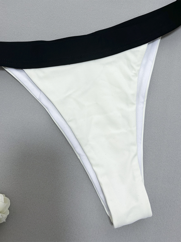 Black & White Two-Piece Swimsuit – Sexy Gathered Top & Mid-Rise Bottoms