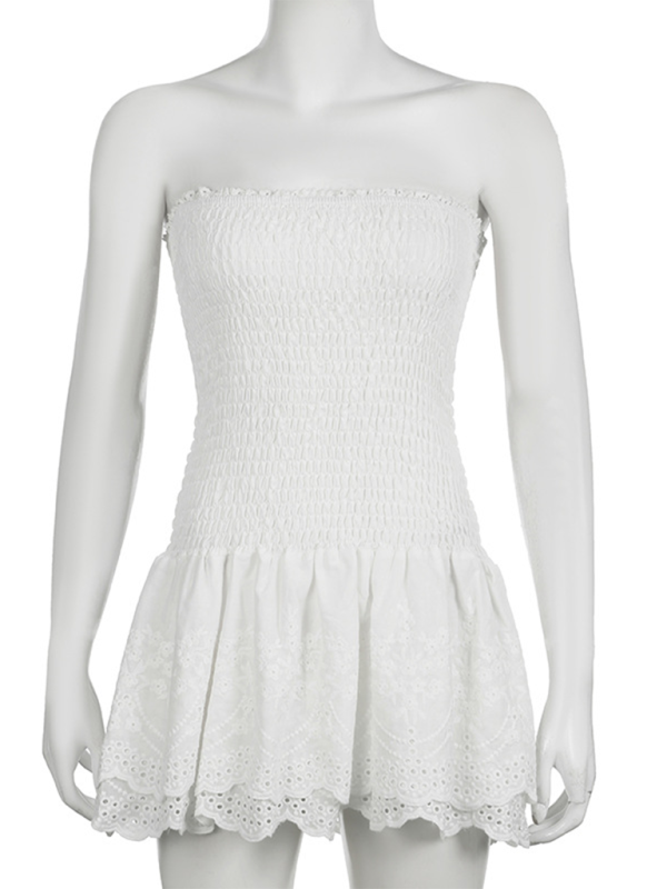 White Strapless Ruffle Mini Dress – Hollow Cake Skirt Style