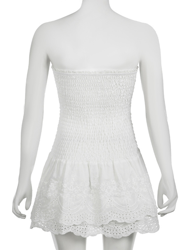 White Strapless Ruffle Mini Dress – Hollow Cake Skirt Style