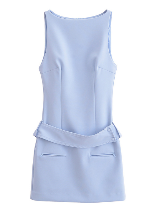 Chic Belted Fitted Dress – Woven Solid Midi for Spring & Summer
