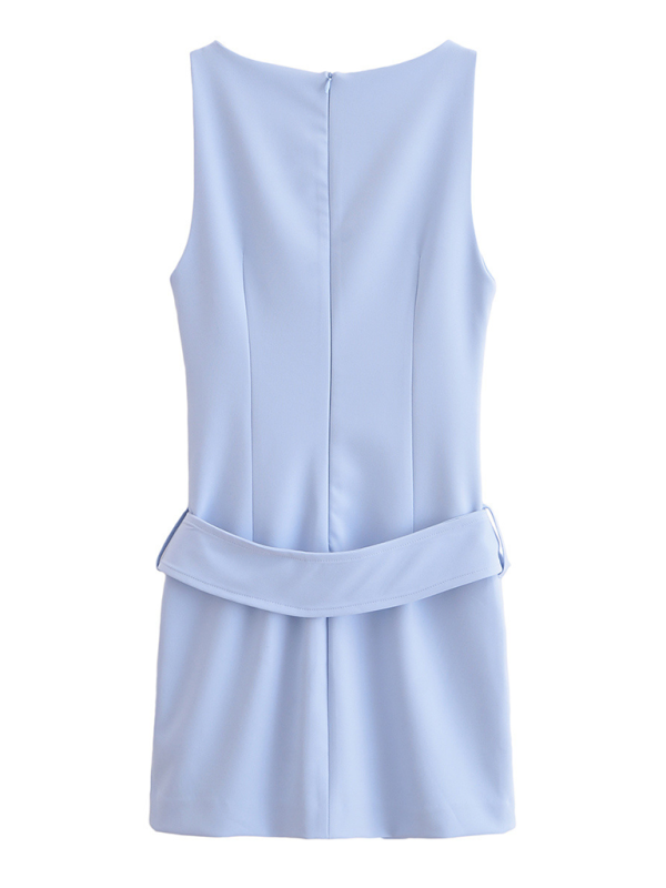Chic Belted Fitted Dress – Woven Solid Midi for Spring & Summer
