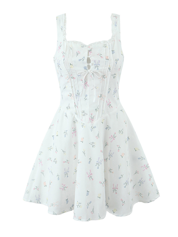 Lace Floral V-Neck Suspender Dress – Romantic Spring-Summer Midi