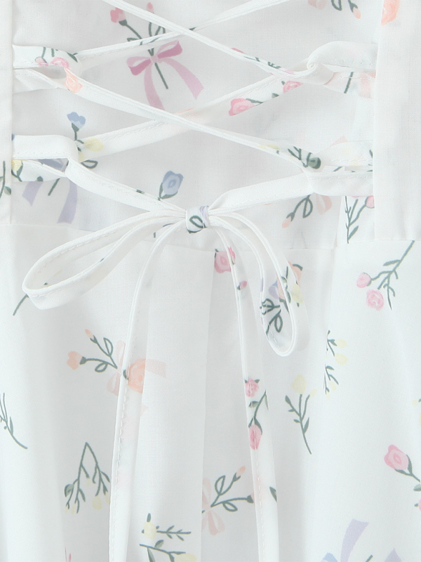 Lace Floral V-Neck Suspender Dress – Romantic Spring-Summer Midi