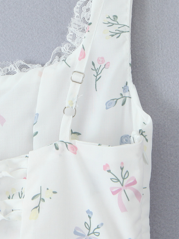 Lace Floral V-Neck Suspender Dress – Romantic Spring-Summer Midi