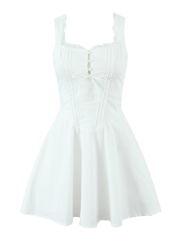 Lace Floral V-Neck Suspender Dress – Romantic Spring-Summer Midi