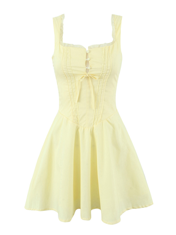 Lace Floral V-Neck Suspender Dress – Romantic Spring-Summer Midi