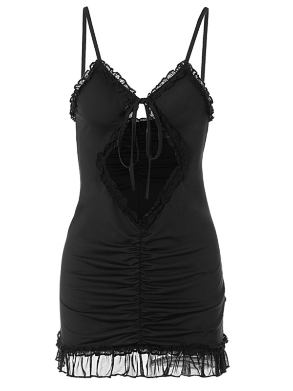 Elegant Ruffled Lace Hollow Bodycon Dress
