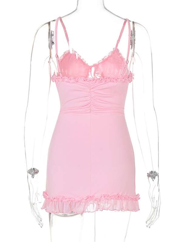 Elegant Ruffled Lace Hollow Bodycon Dress