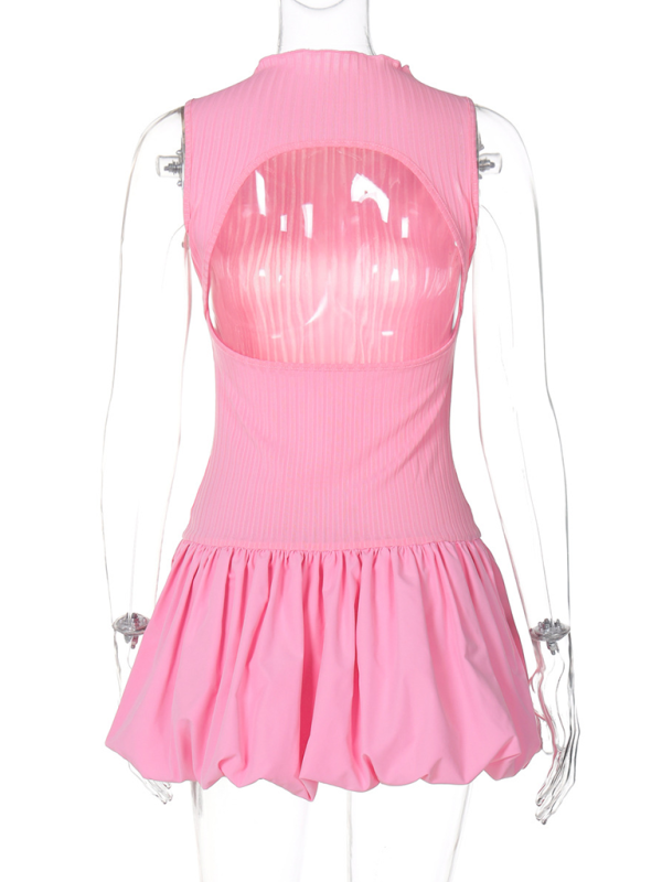 Slim Pleated Knit Dress with Open Back – Sleeveless Spring-Summer Style