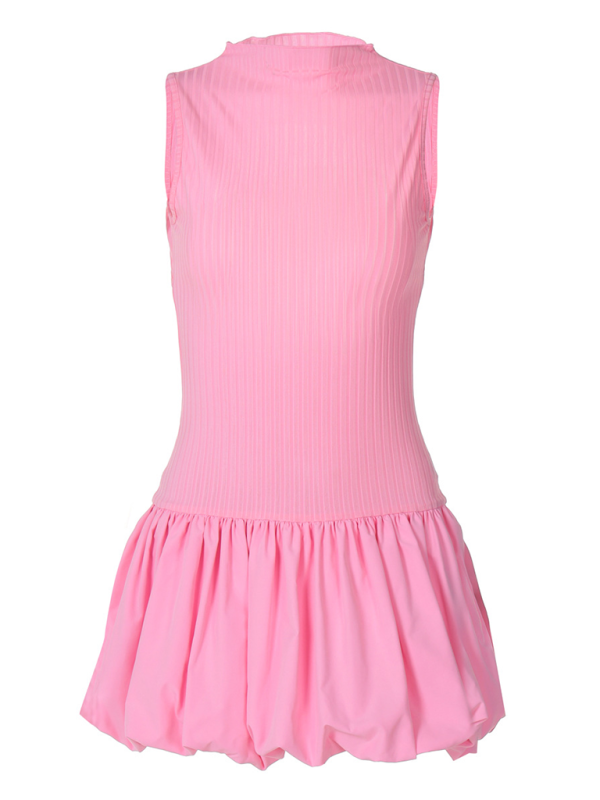 Slim Pleated Knit Dress with Open Back – Sleeveless Spring-Summer Style