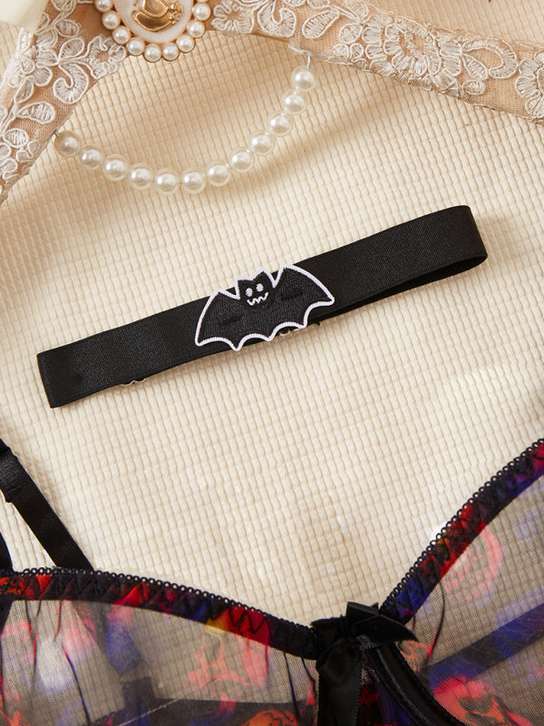 Set di lingerie Halloween con stampa teschio, 4 pezzi