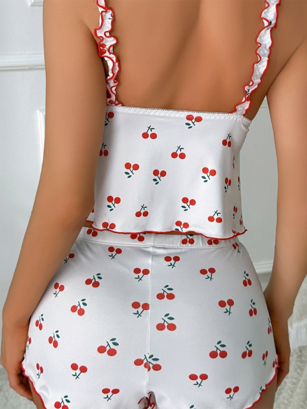 Printed Triangle Cup Lingerie Pajama Shorts Set – Spaghetti Strap Sleepwear