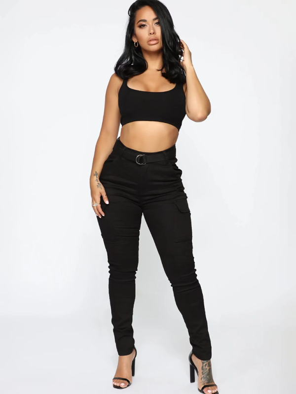 Stretch Workwear Pants with Belt