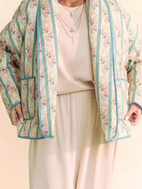 Striped Lapel Cotton-Blend Coat Jacket