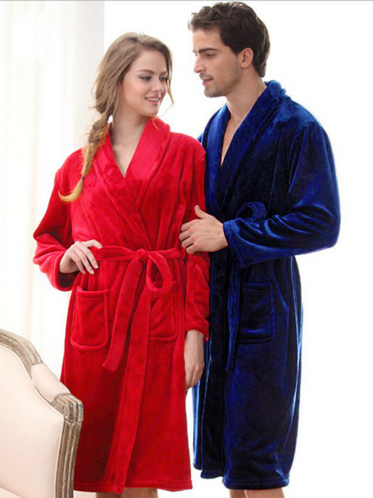 Long-Sleeve Solid Color Facecloth Robe Set – Unisex Lapel Pajamas for Home Comfort