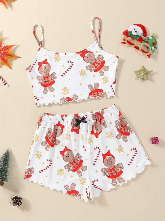 Christmas Snowflake Print Two-Piece Loungewear Set – Soft Knit Daily Wear