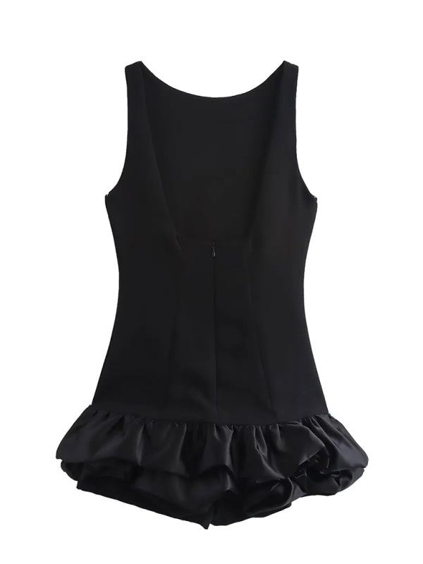 Sleeveless Ruffle Mini Dress – Elegant Round Neck, Woven Fabric
