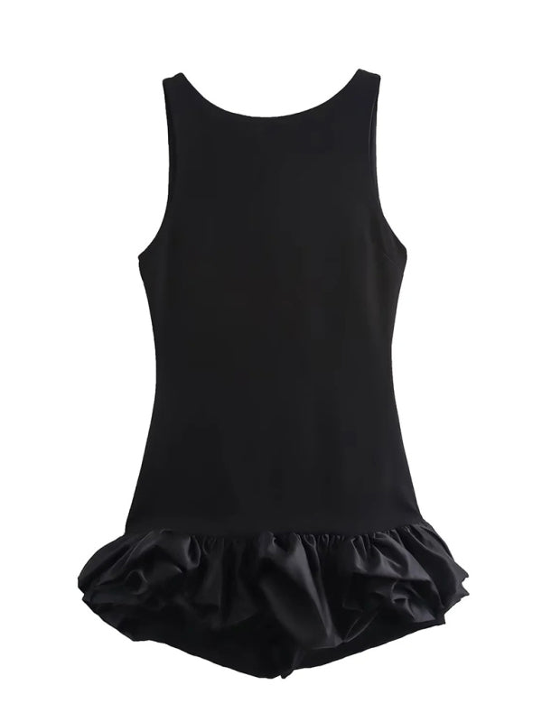 Sleeveless Ruffle Mini Dress – Elegant Round Neck, Woven Fabric