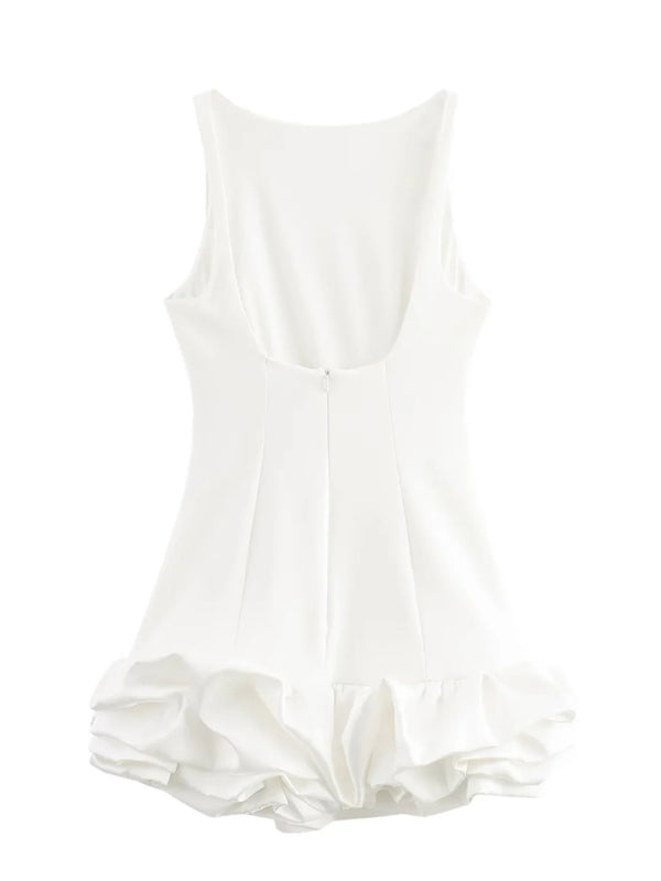 Sleeveless Ruffle Mini Dress – Elegant Round Neck, Woven Fabric