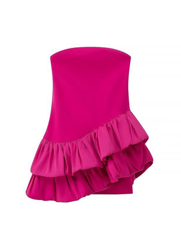 Rose Strapless Tube Top Mini Dress – Solid Woven Fabric, Curve-Flattering Fit