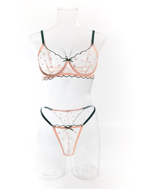 Lace Bra & Panty Set with Playing Card Embroidery – Underwire Support