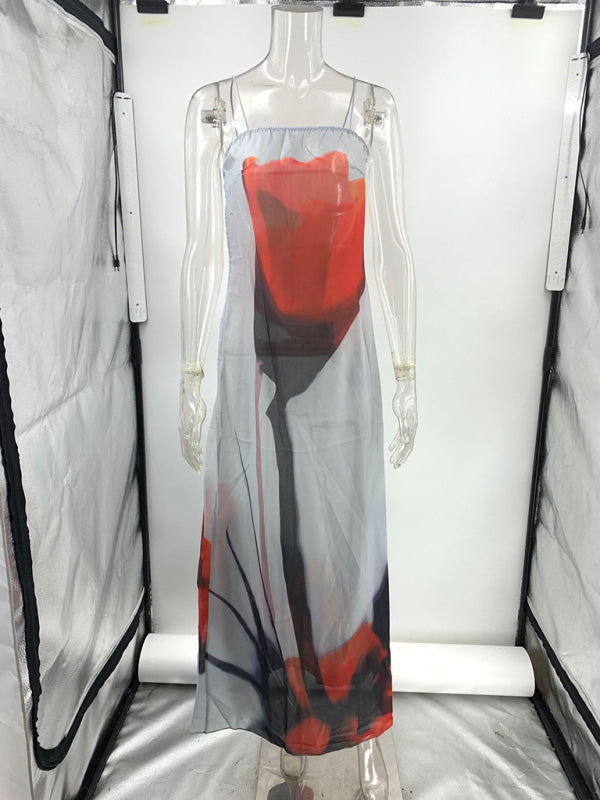 Halter Neck Chiffon Maxi Dress – Boho Printed Vacation Style