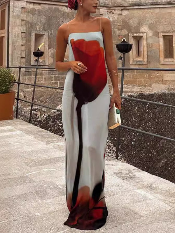 Halter Neck Chiffon Maxi Dress – Boho Printed Vacation Style