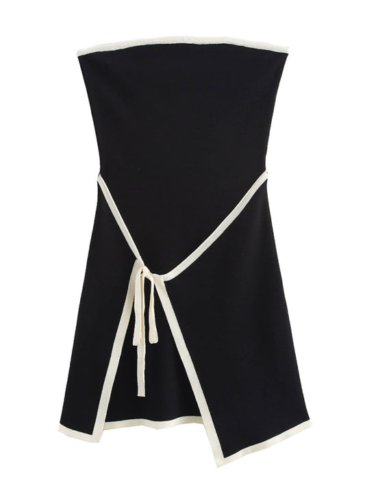 Tube Top Fitted Dress with Contrast Trim – Sleek Knit Design for All Seasons