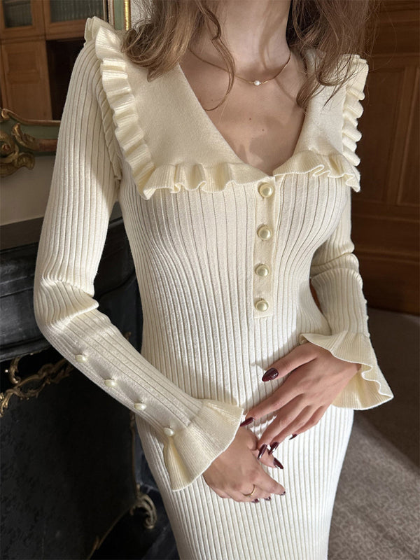 Ruffled Knit Sweater Dress