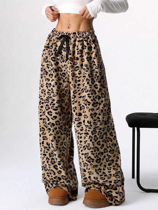 Leopard Print Lace-Up Wide-Leg Pants – Smiling Maria