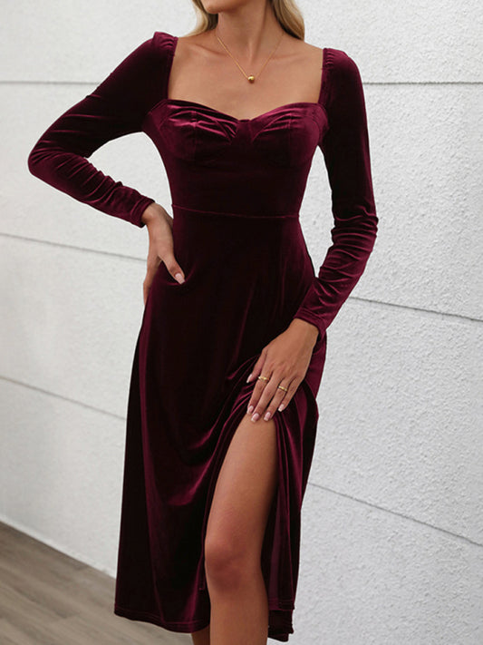 Velvet Slit Maxi Dress – Winter Party Style