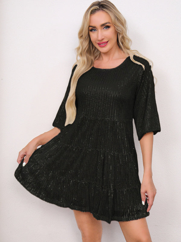 Women's Sequin Short Sleeve Party Dress
