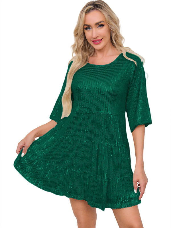 Women's Sequin Short Sleeve Party Dress