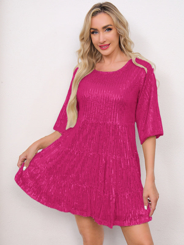 Women's Sequin Short Sleeve Party Dress