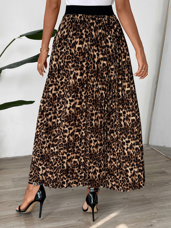 Leopard Print Pleated Midi Skirt