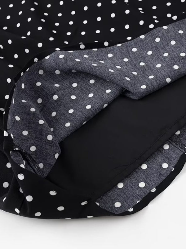 Romantic Black Polka Dot Bow Dress – Woven Midi with Self Design