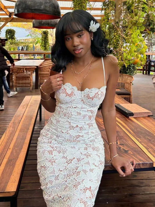 White Tube Top Suspender Midi Dress – Sexy Knit Fit, Four-Season Style